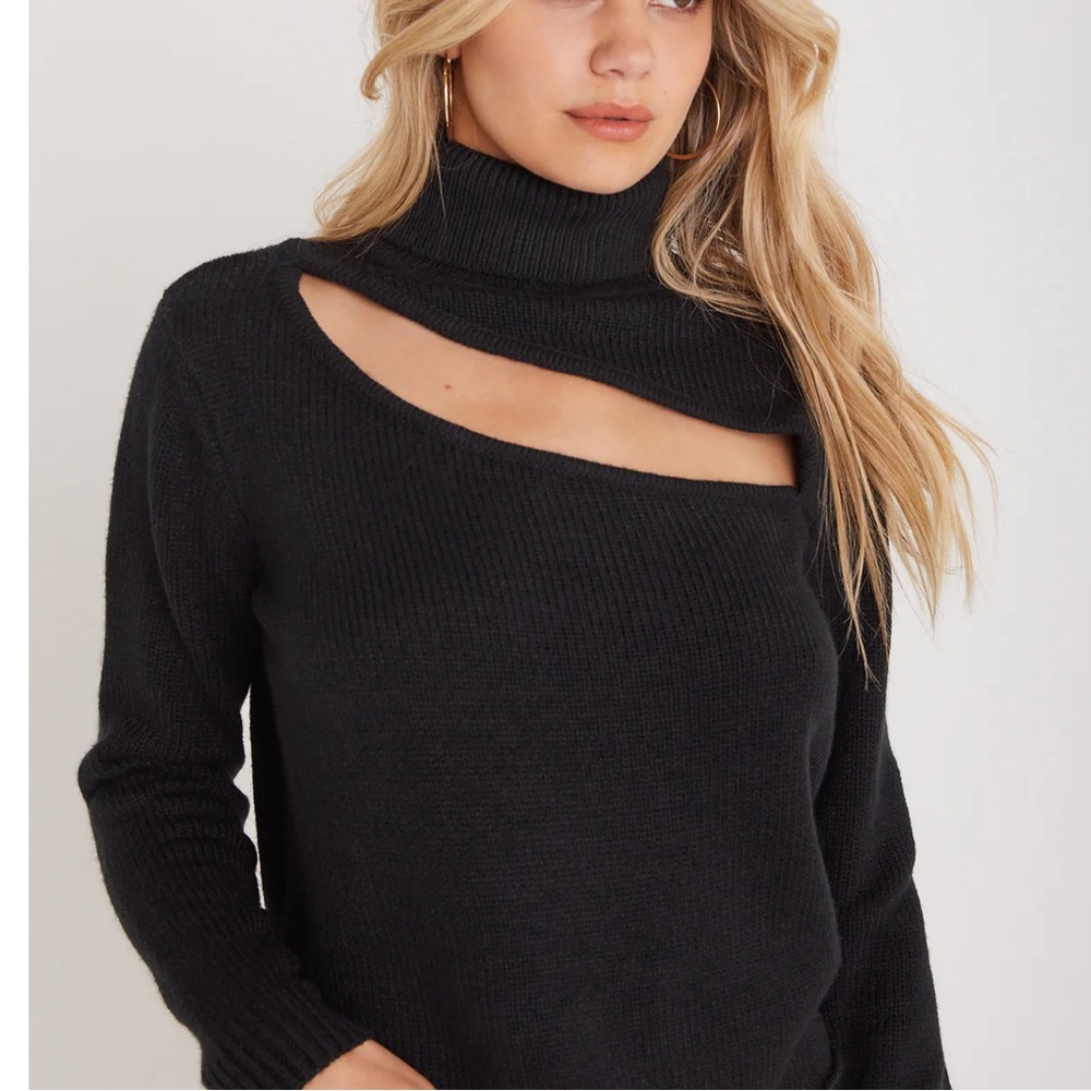 Black Turtleneck Cutout Sweater